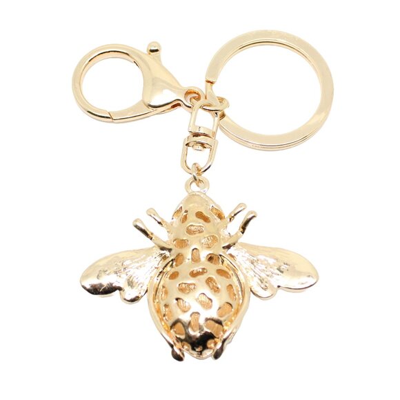 Honey Bee Crystals Metal Keychain Keyring Bag Charm - Picture 2 of 2